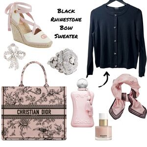 Black Perforated Bow Cardigan Sweater